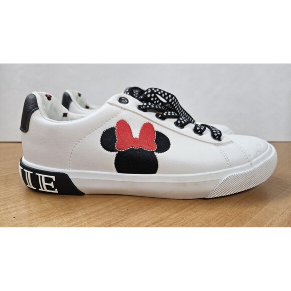 Disney Minnie Mouse Shoes Womens Size 6.5 White Black Embroidered Polka Dot - Picture 1 of 8